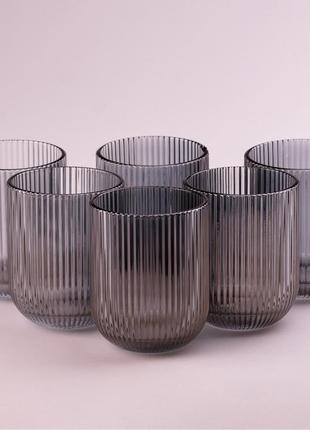 Склянка для напоїв фігурна прозора ребриста з товстого скла набір 6 шт сірий3 фото