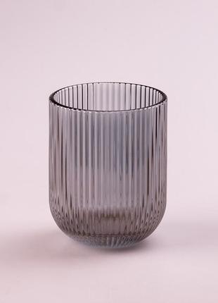 Склянка для напоїв фігурна прозора ребриста з товстого скла набір 6 шт сірий2 фото