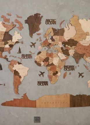Дерев'яна багатошарова карта світу з країнами 100х60 см4 фото