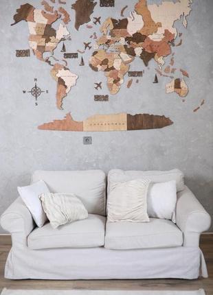 Деревянная многослойная карта мира со странами 100х60 см9 фото