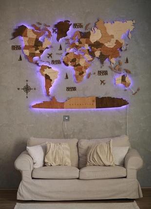 Деревянная карта мира с led подсветкой оригинальной подарок шефу на день рождения или новый год2 фото
