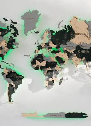 Деревянная карта мира на стену с подсветкой3 фото