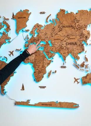 Деревянная карта мира на стену с подсветкой8 фото
