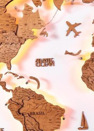 Деревянная карта мира на стену 150х90 см  с подсветкой10 фото