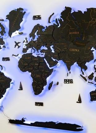 Деревянная карта мира на стену 150х90 см  с подсветкой2 фото