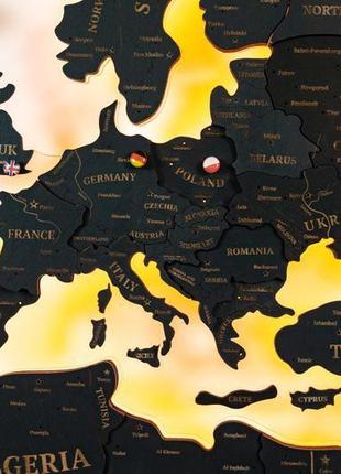 Деревянная карта мира на стену 150х90 см  с подсветкой8 фото