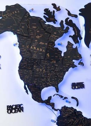 Деревянная карта мира на стену 200х120 см  с подсветкой6 фото