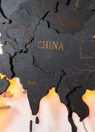 Деревянная карта мира на стену 200х120 см  с подсветкой4 фото