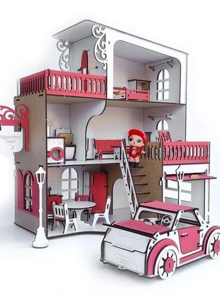Кукольный домик dabo home для lol c именем ребенка гаражом мебелью и кабриолетом.3 фото