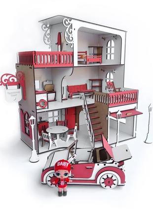 Кукольный домик dabo home для lol c именем ребенка гаражом мебелью и кабриолетом.4 фото