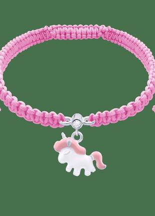 Браслет плетеный umaumi единорог, серебро 925, розовый 419542402611
