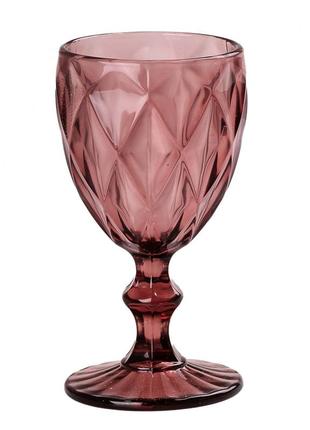 Келих для вина високий фігурний гранований з товстого скла набір 6 шт рожевий2 фото