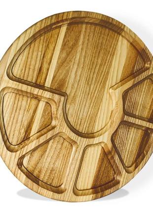 Дерев'яна тарілка менажниця з секціями для подачі страв і закусок "5+1" ясень д29 см2 фото