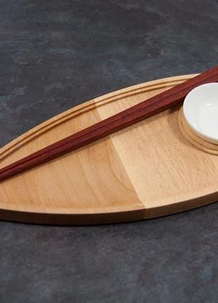 Сервировочная доска деревянная тарелка блюдо для подачи суши ролов порционная "фрегат"3 фото