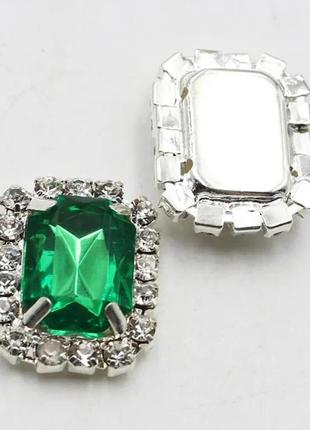 Стразовый декор 20*16 мм (декор пришивной) цвет камня-зеленый, шт., зелёный