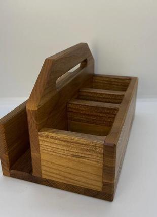 Підставка органайзер для мельничок ємностей для солі перцю зубочисток серветок дерев'яна корзинка6 фото