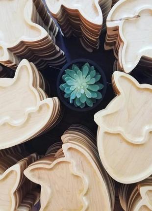 Детская экологическая тарелка из дерева в форме животных "сон лисы" ясень