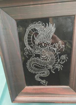 Гравировка на стекле "китайский дракон"1 фото