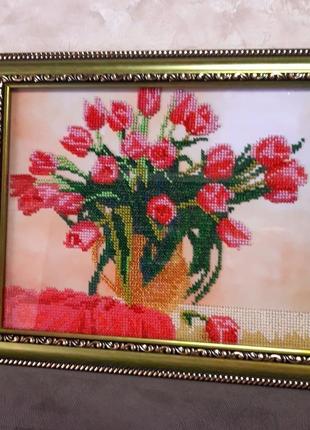 Картина бісером тюльпани квіти вишивка бісером