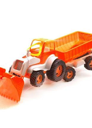 Трактор з ковшем і причепом (оранжево-білий) 5079