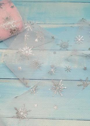 Фатин "снежинка", ширина 6 см, розовый- серебро, метр, розовый