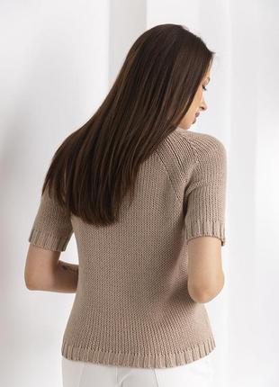 Джемпер реглан жіночий з коротким рукавом трикотажний демісезонний приталений джемпер в'язана футболка4 фото