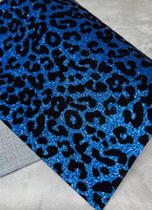 Экокожа глитер с добавлением бархата, размер 19*30 см, цвет -синий+черный., синій