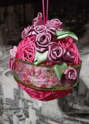 Декоративная сфера. шар из нитей для интерьера дома. новогоднее украшение на елку. розовая.4 фото