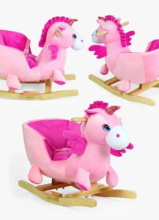 Интерактивное кресло-качалка, лошадка качалка единорог музыкальная розовый, качели3 фото