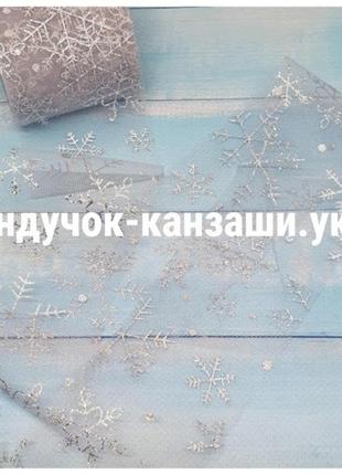 Фатин "снежинка", ширина 6 см, серый- серебро, метр, серый