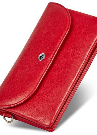 Красный женский кошелек-клатч из натуральной кожи с клапаном на кнопке st leather st023