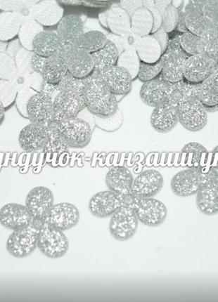 Аппликация (экокожа) цветок, 2 см, серебро, упаковка 10 шт, серебристый