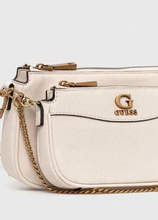 Сумка кросс-боди женская guess nell double pouch crossbody hwvb8678700-sto молочная2 фото