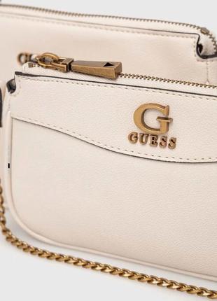 Сумка кросс-боди женская guess nell double pouch crossbody hwvb8678700-sto молочная5 фото