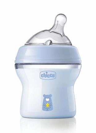 Пластиковая бутылочка chicco natural feeling, медленный поток, 0+, 150 мл, голубая 81311.201 фото