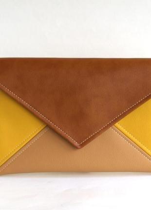 Желтый коричневый клатч / коричневая сумка через плечо3 фото