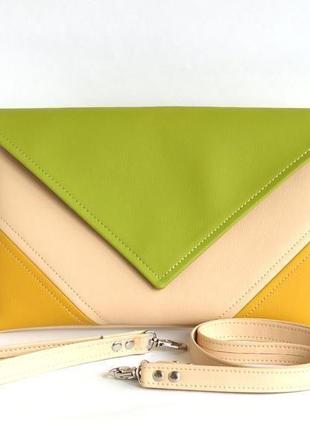 Зелено-жовтий клатч / жовто зелена сумка1 фото