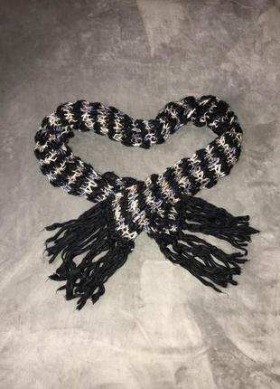 Крутой зимний тёплый вязаный шарф чёрный разноцветный шарфик кашне