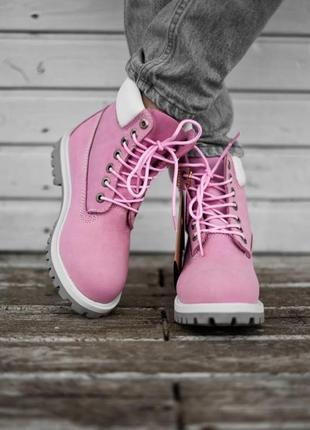 Зимние женские ботинки на меху timberland розовые (тимберленд, черевики)5 фото