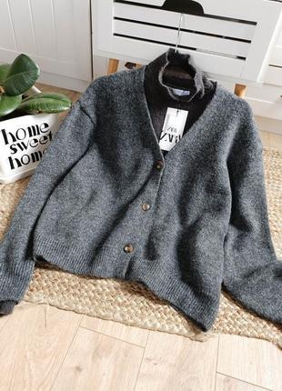 Трикотажный серый теплый свитер с полупрозрачной вставкой от zara, размер xl**4 фото