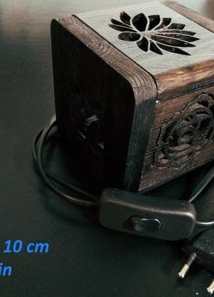 Нічник світильник з дерева темний із зображеннями чакри. дерев'яний нічний світильник ручної роботи.7 фото