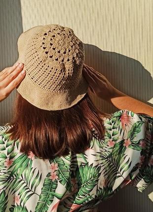Вязаная летняя шляпа-панама из полухлопка1 фото