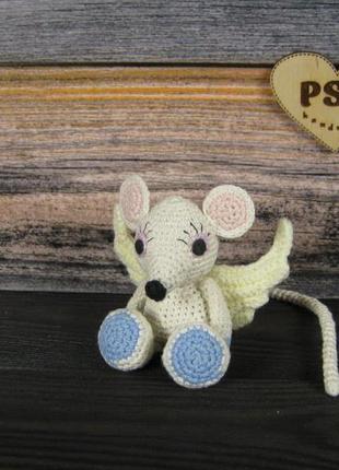 Мышка с крыльями ангела, мягкая вязанная крючком игрушка. интерьерная крыса, подарок амигуруми psk4 фото
