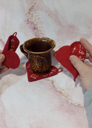 Подарок на св. валентина вязаное сердце с вашим текстом пожеланием рисунком подставка под посуду ко10 фото