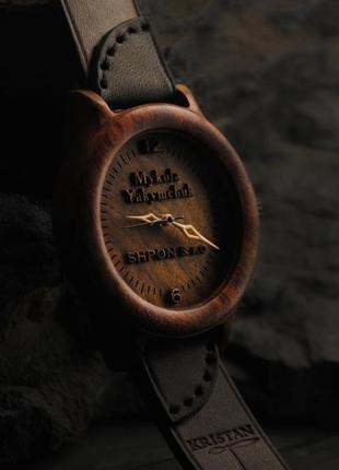Индивидуальная гравировка .деревянные наручные часы,  кожаный ремешок. наручний годинник бубинго2 фото