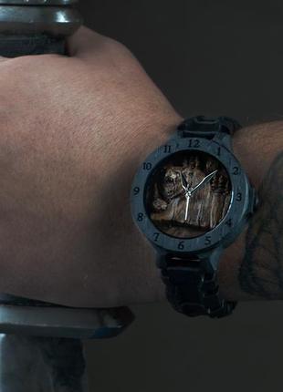 Дикий медведь | наручний дерев'яний годинник браслет3 фото