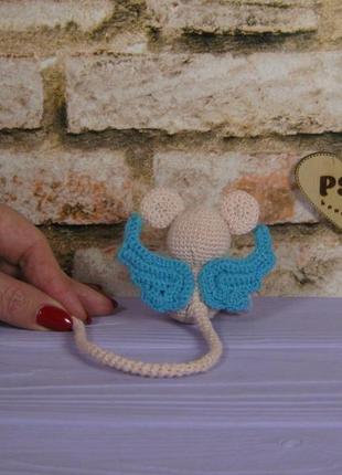 Мышка с крыльями ангела, мягкая вязанная крючком игрушка. интерьерная крыса, подарок амигуруми psk4 фото