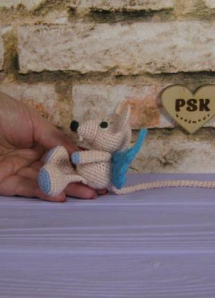 Мышка с крыльями ангела, мягкая вязанная крючком игрушка. интерьерная крыса, подарок амигуруми psk2 фото