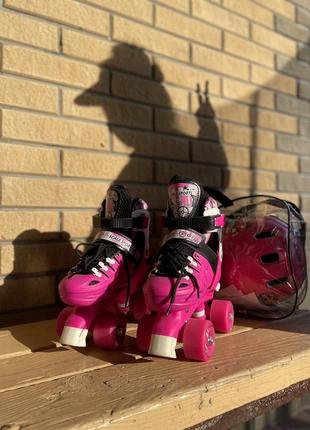 Детские ролики-квады с защитой и шлемом scale sports, размер 31-34, розовые10 фото