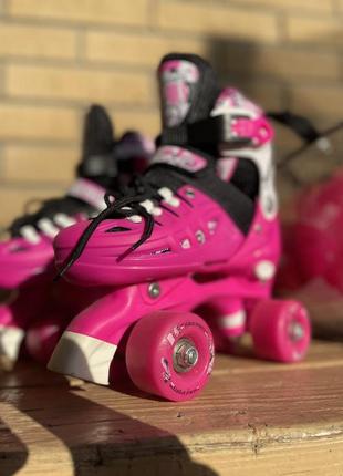 Детские ролики-квады с защитой и шлемом scale sports, размер 31-34, розовые9 фото